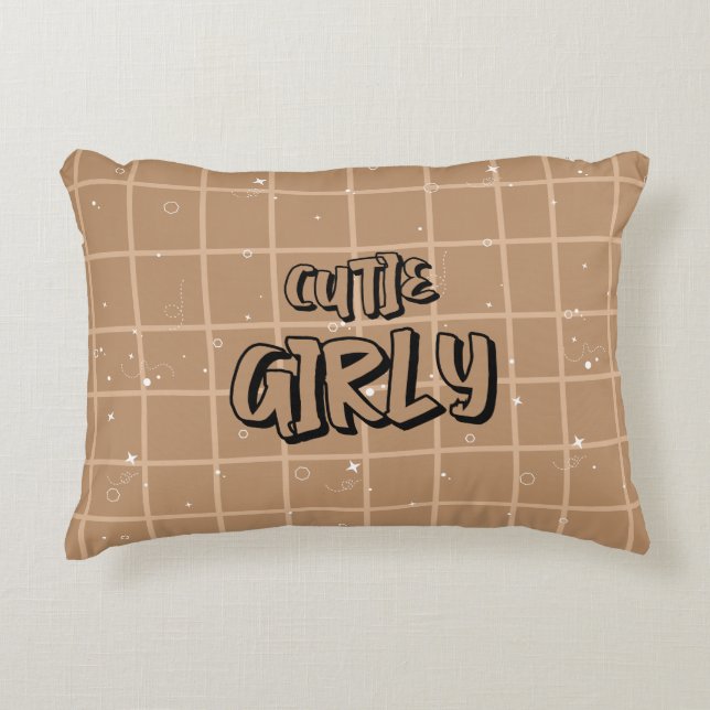 Cutie Girly Brown Gingham Accent Pillow (Front)