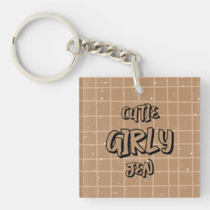 Cutie Girly Brown Gingham Acrylic Keychain
