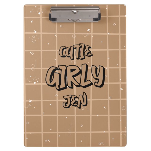 Cutie Girly Brown Gingham Clipboard (Front)