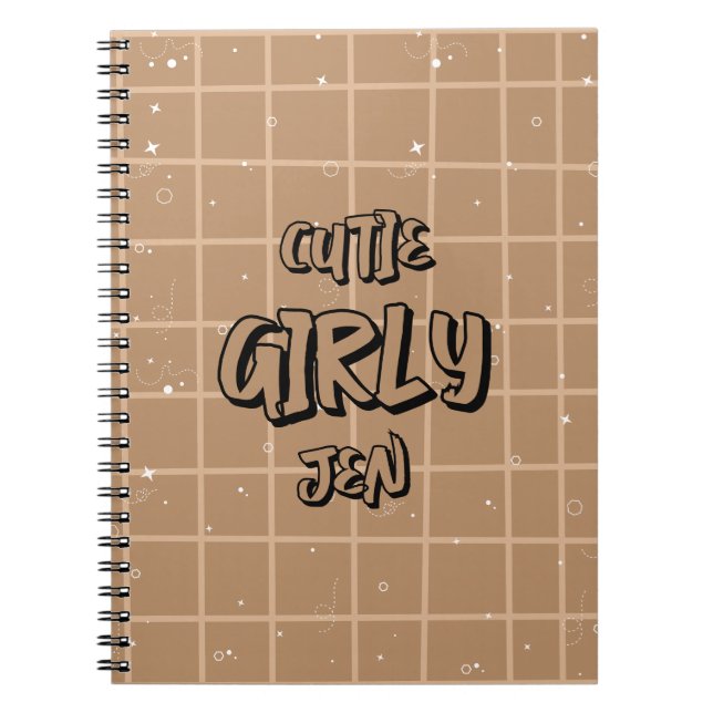 Cutie Girly Brown Gingham Spiral Notebook (Front)