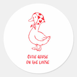 Cutie Goose Valentine Hearts Bandana Cute Barnyard Classic Round Sticker