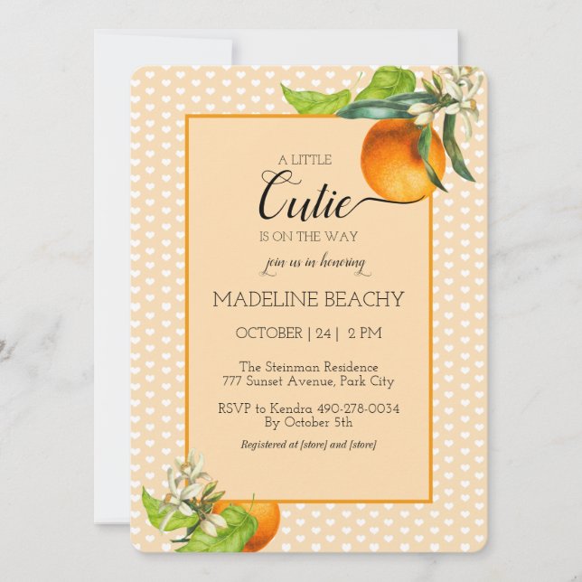 Cutie Is On The Way Orange Baby Shower  Invitation (Front)