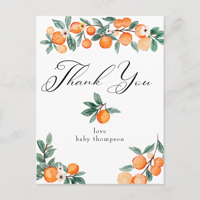 Cutie |  Orange Baby Shower Thank You Postcard (Front)