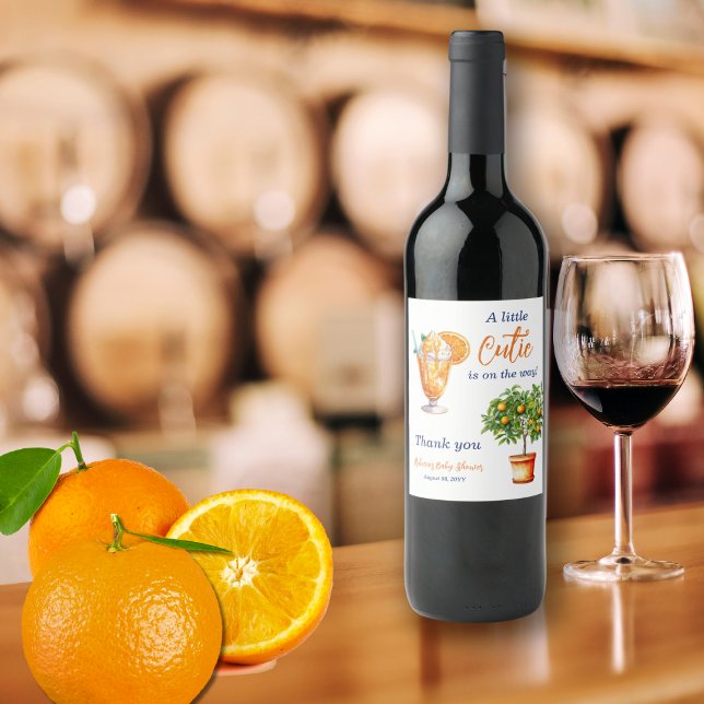 Cutie Orange Citrus Summer Ice Cream Baby Shower Wine Label (Creator Uploaded)