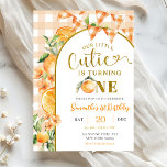 Cutie Orange Gingham 1st birthday Invitation<br><div class="desc">Cutie Orange Gingham 1st birthday invitation,  Our Little Cutie Is Turning One Birthday,  Editable Orange Birthday Invite</div>