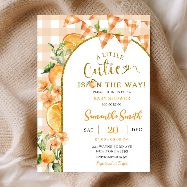 Cutie Orange Gingham baby shower invitation (Creator Uploaded)