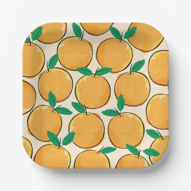 Cutie Orange Pattern Paper Plates (Front)