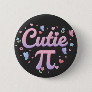 Cutie Pi Symbol Math Pun Pink Butterfly Hearts 6 Cm Round Badge