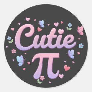 Cutie Pi Symbol Math Pun Pink Butterfly Hearts Classic Round Sticker