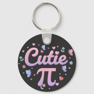 Cutie Pi Symbol Math Pun Pink Butterfly Hearts Key Ring