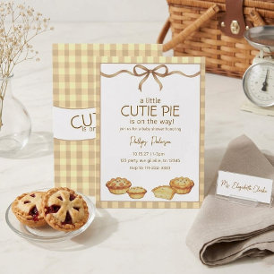 Cutie Pie Baby Shower  Neutral Gingham Bow Invitation