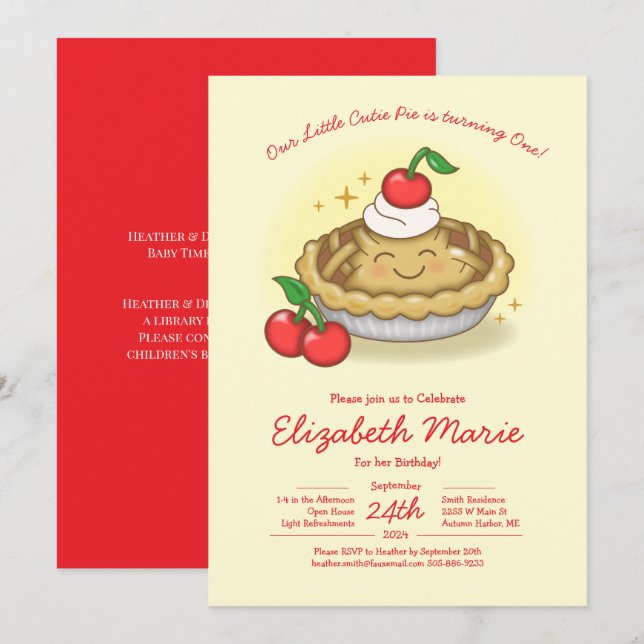 Cutie Pie Birthday Party Kids Cherry Invitation (Front/Back)