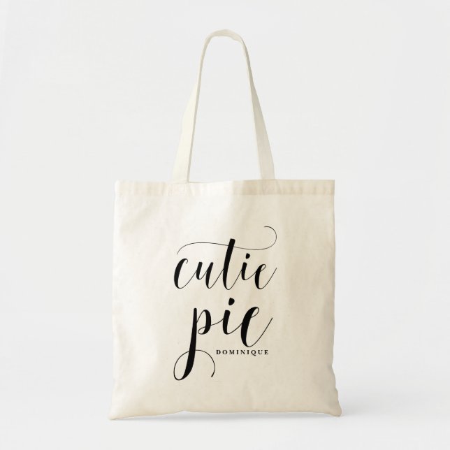 Cutie Pie Black Modern Calligraphy Personalised Tote Bag (Front)