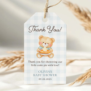Cutie Pie Blue Fall Bear Boy Baby Shower Favor Gift Tags