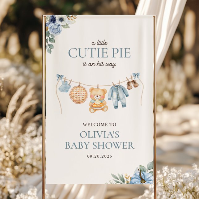 Cutie Pie Blue Fall Bear Boy Baby Shower Welcome Banner (Creator Uploaded)