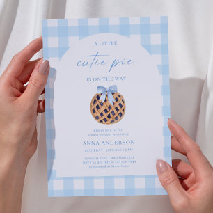 Cutie Pie Blueberry Blue Bow Boy Baby Shower Invitation