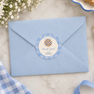 Cutie Pie Blueberry Gingham Baby Shower Classic Round Sticker