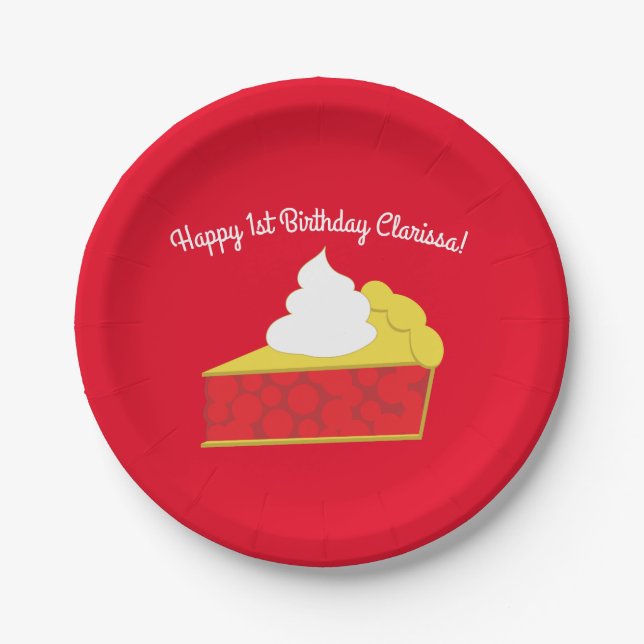 Cutie Pie Cherry 1st Birthday Party Theme Paper Plate (Front)