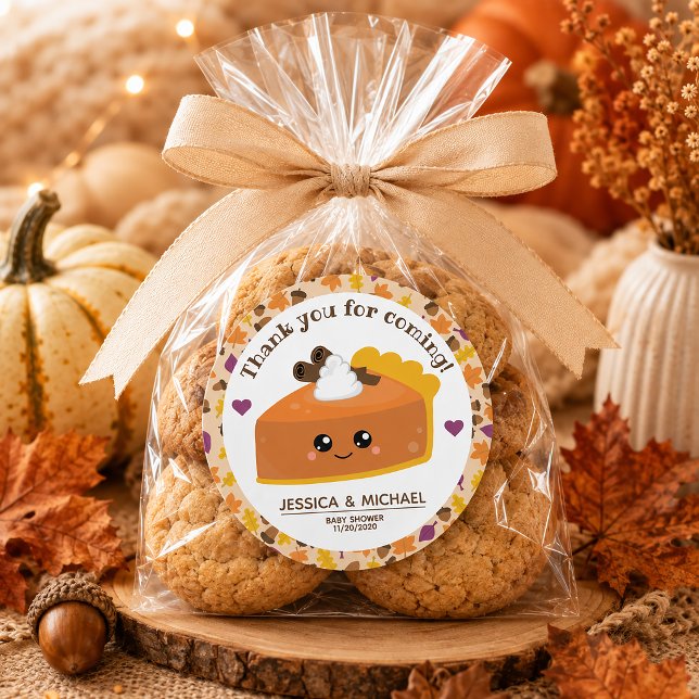 Cutie Pie Fall Baby Shower Classic Round Sticker (Rhese sweet personalized stickers add an adorable finishing touch to your special day.)