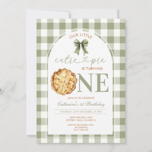 Cutie Pie First Birthday Green Gingham Invitation