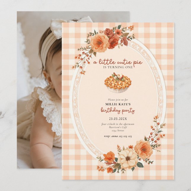 Cutie Pie First Birthday Invitation (Front/Back)