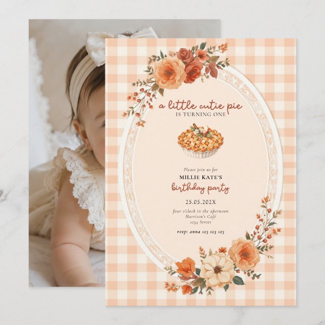 Cutie Pie First Birthday Invitation (Front/Back)