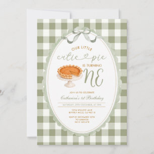 Cutie Pie First Birthday Invitation   Sage Green 