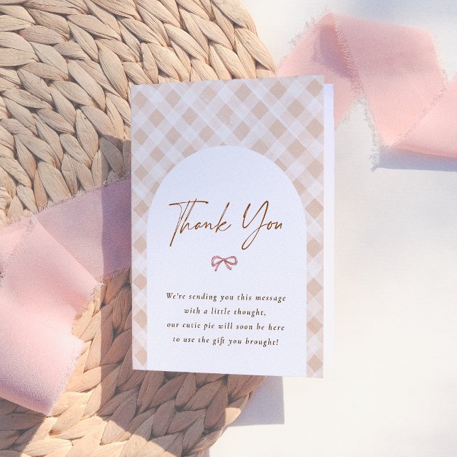 Cutie Pie Gingham Arch Fall Baby Shower Thank You Card (Creator Uploaded)