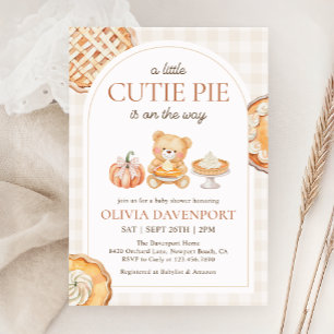 Cutie Pie Gingham Teddy Bear Fall Baby Shower Invitation