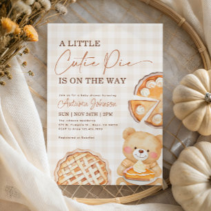 Cutie Pie Gingham Teddy Bear Fall Baby Shower Invitation
