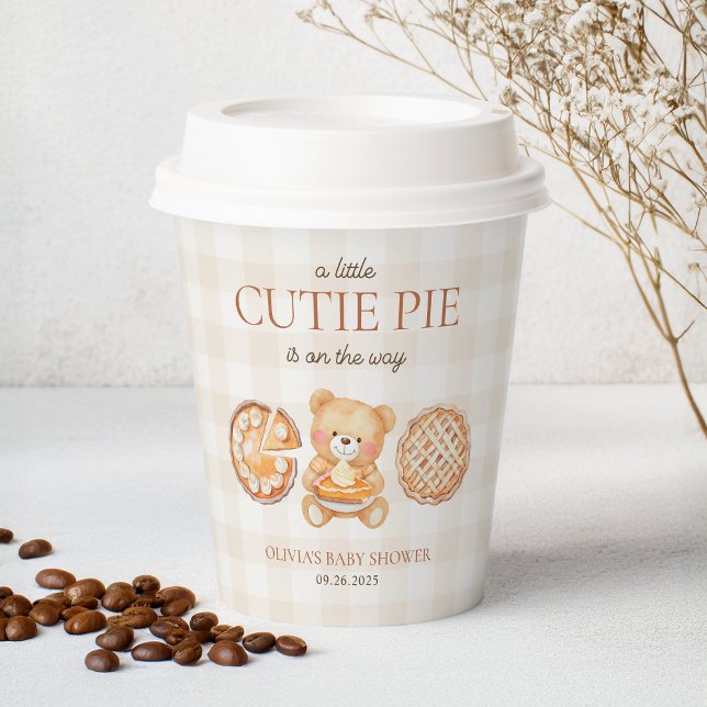 Cutie Pie Gingham Teddy Bear Fall Baby Shower Paper Cups (Creator Uploaded)
