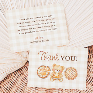 Cutie Pie Gingham Teddy Bear Fall Baby Shower Thank You Card