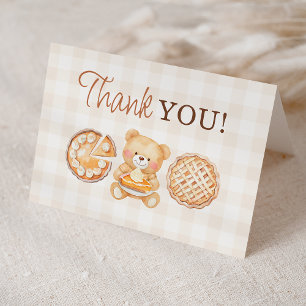 Cutie Pie Gingham Teddy Bear Fall Baby Shower Thank You Card