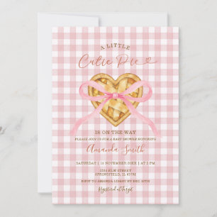 Cutie Pie Heart Pink Bow Gingham Fall Baby Shower Invitation