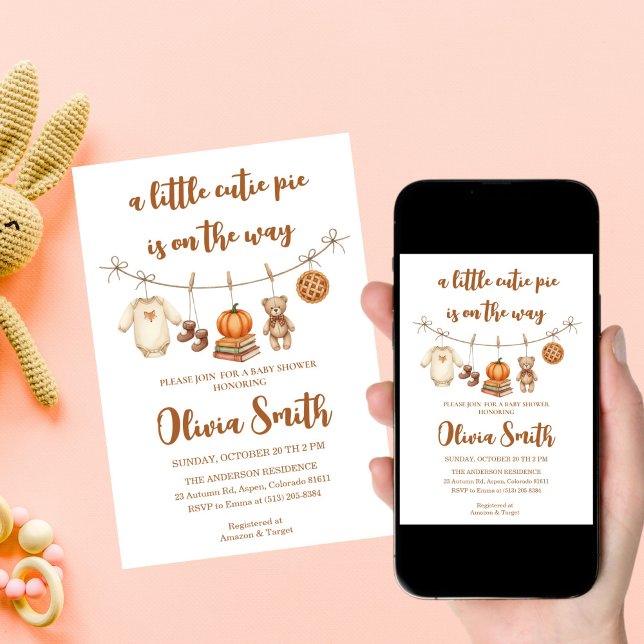 Cutie Pie is on the Way, Fall Baby Shower Invitation (Creator Uploaded)