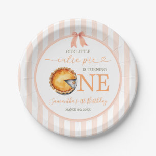 Cutie Pie Orange Gingham 1st Birthday Paper Plate