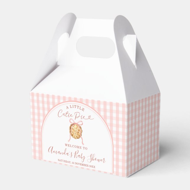 Cutie Pie Pastel Pink Bow Gingham Fall Baby Shower Favour Box (Front Side)