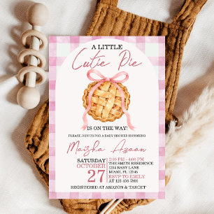 Cutie Pie Pastel Pink Bow Gingham Fall Baby Shower Invitation