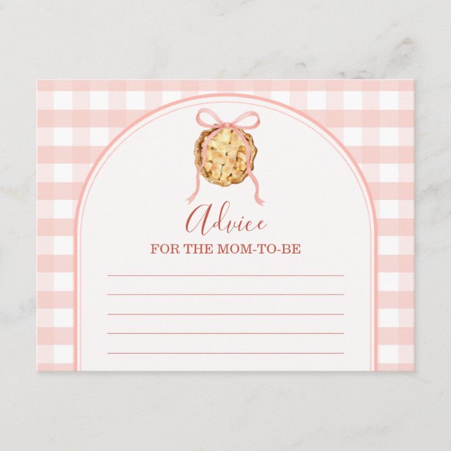 Cutie Pie Pastel Pink Gingham Advice For Mommy Enclosure Card (Front)