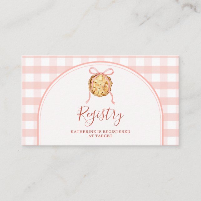 Cutie Pie Pastel Pink Gingham Baby Shower Registry Enclosure Card (Front)
