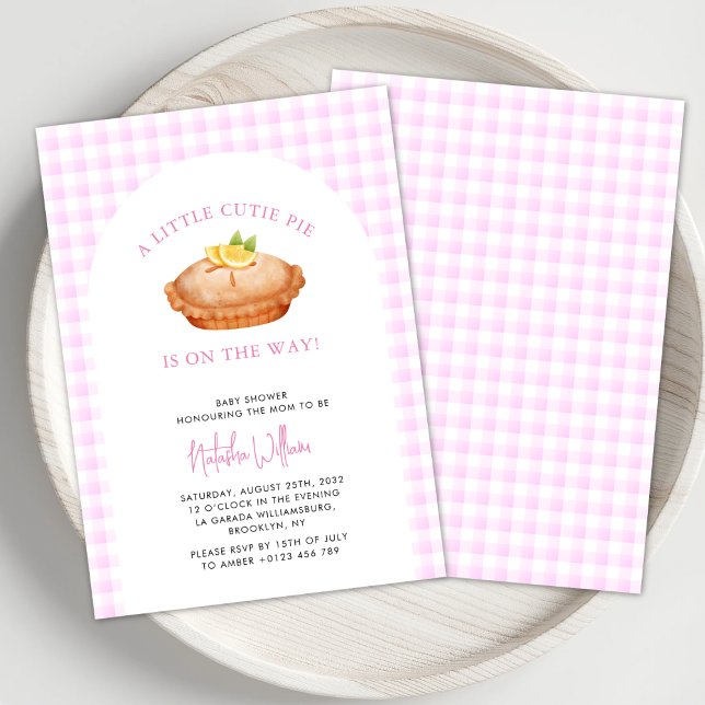 Cutie Pie Pink Chequered Fall Baby Shower Invitation (Creator Uploaded)