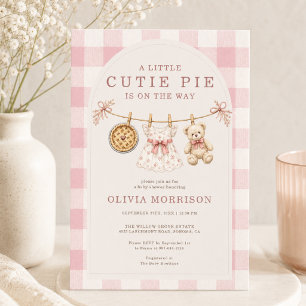 Cutie Pie Pink Clothesline Gingham Baby Shower Invitation