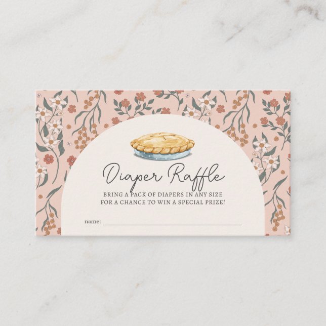 Cutie Pie Pink Floral Baby Diaper Raffle Ticket Enclosure Card (Front)
