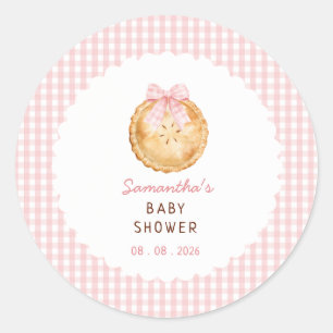 Cutie Pie Pink gingham Baby Shower Classic Round Sticker