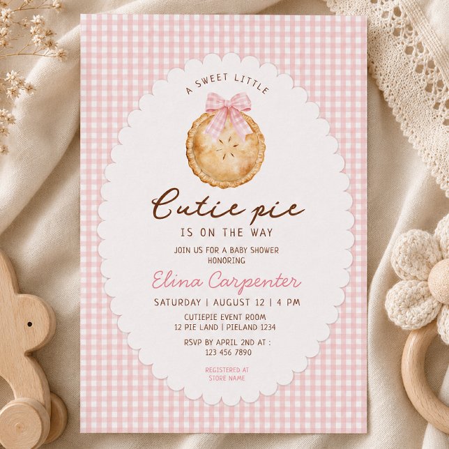 Cutie Pie Pink gingham Baby Shower Invitation (Creator Uploaded)