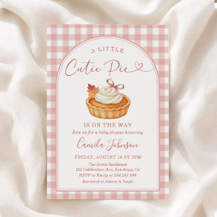 Cutie Pie Pink Gingham Fall Baby Shower Invitation