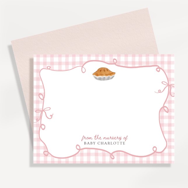 Cutie Pie Pink Gingham Nursery Note Card (Creator Uploaded)
