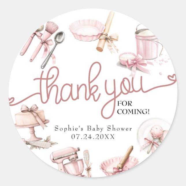 Cutie Pie | Pink Girl Baby Shower Thank You Classic Round Sticker (Front)