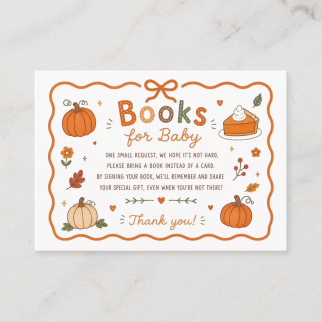 Cutie Pie Pumpkin Baby Shower Book Request Enclosure Card (Front)
