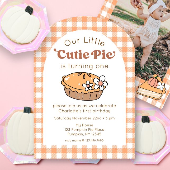 Cutie Pie Pumpkin Birthday Photo Invitation (Creator Uploaded)